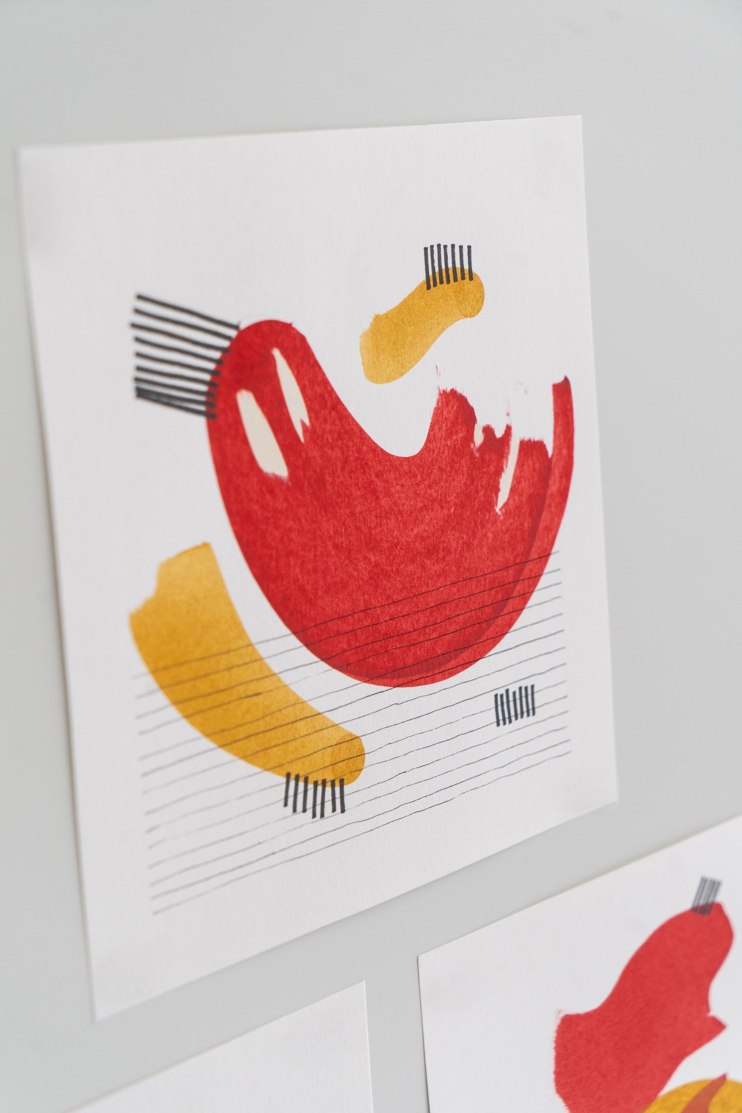 Red Fragments - Set of 3 Abstract Works
