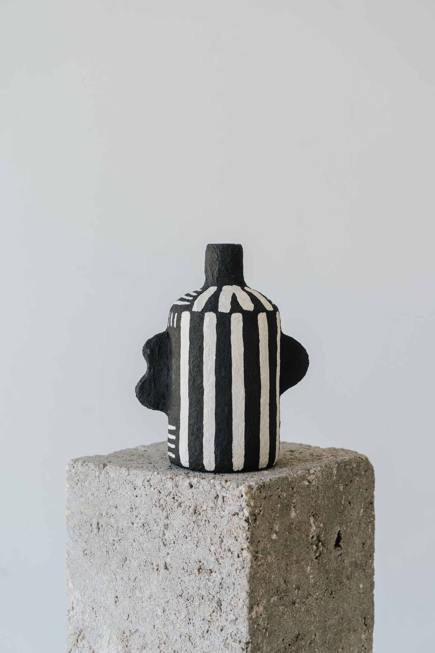 Black Vase with White Stripes