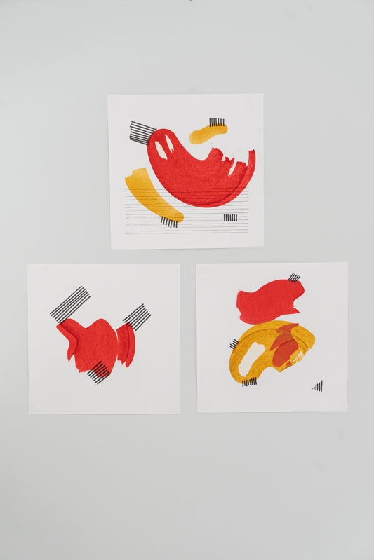 Red Fragments - Set of 3 Abstract Works